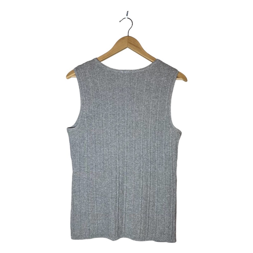 Talbots Gray Silver Metallic Thread Sleeveless Cr… - image 4